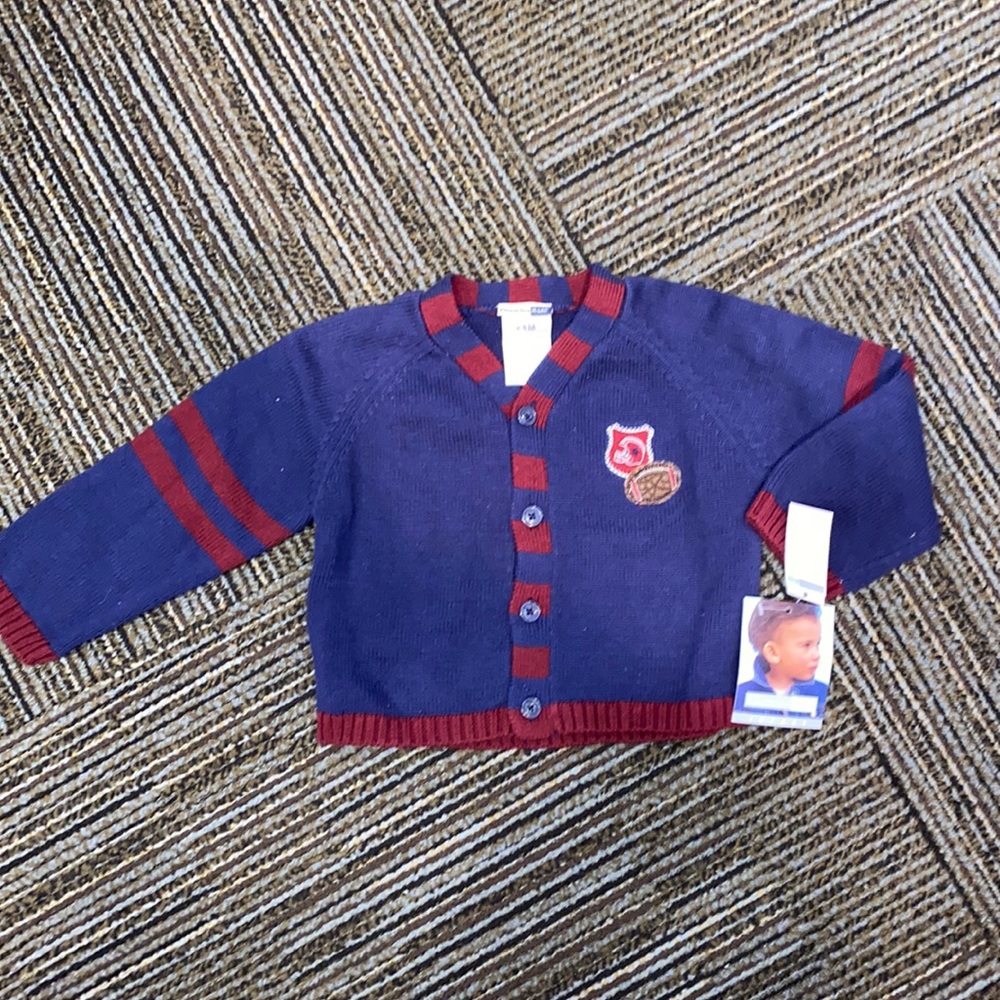 Vitamins Kids cardigan, sweater navy blue with maroon accent, size 24 months boy